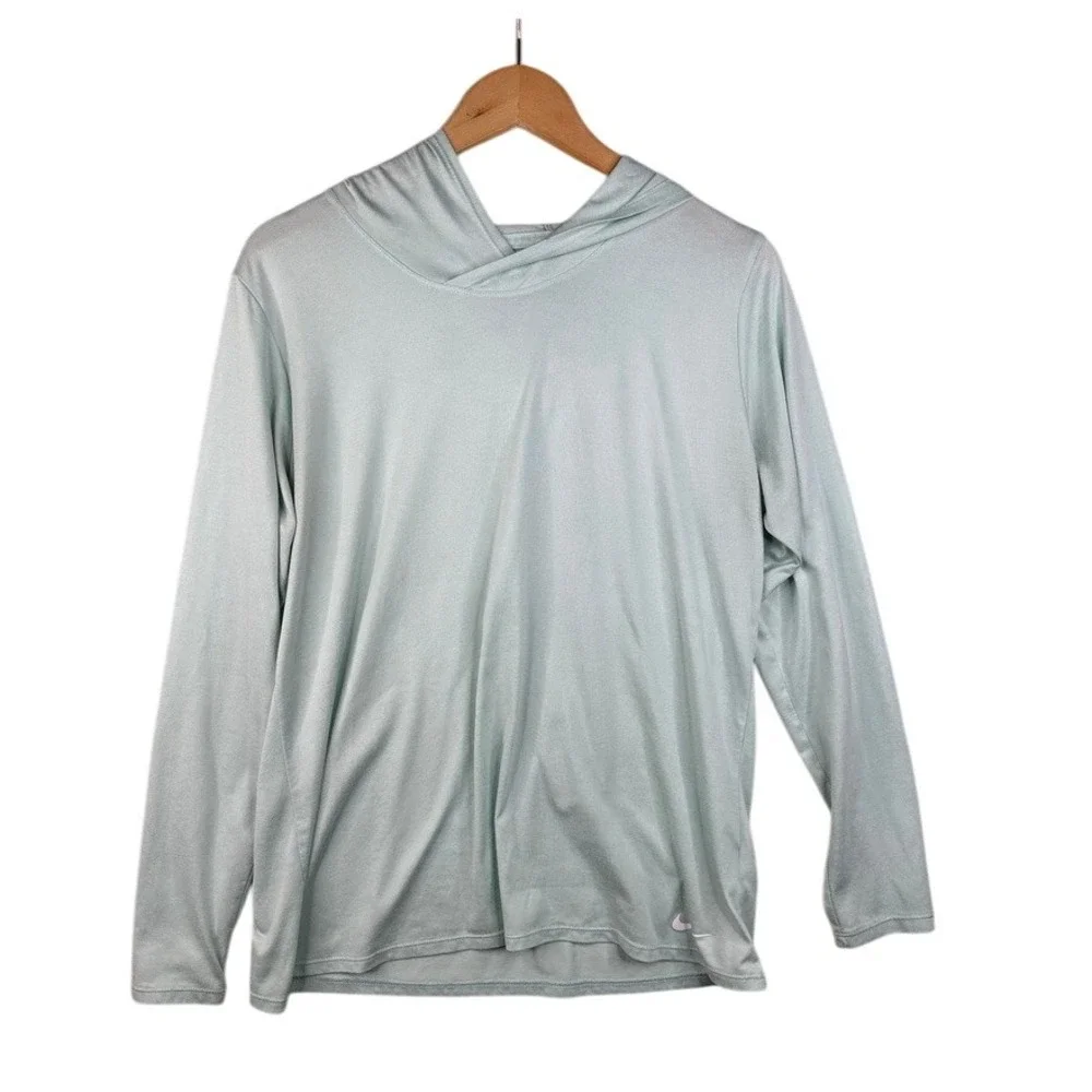 Nike Dri-Fit Running Shirt Ladies Women's Long Sleeve‎ Hooded Green Swoosh Sz X